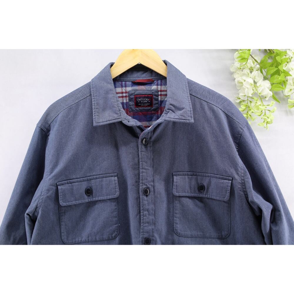 Untuckit Men's Ziata Flannel Lined Button Up Jacket/Overshirt Shacket Blue Sz XL - Picture 4 of 12